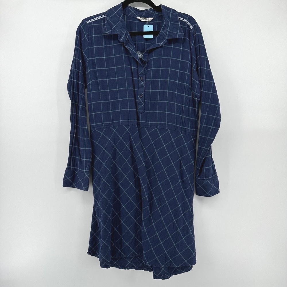 Mountain Khakis Womens XL Navy Blue Windowpane Plaid Henley Tunic Dress Classic